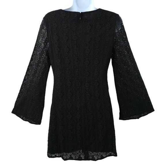 Flying Tomato Aztec Boho Tunic Top Mini Dress Long Bell Sleeve Sz M Black Lace - Picture 2 of 16